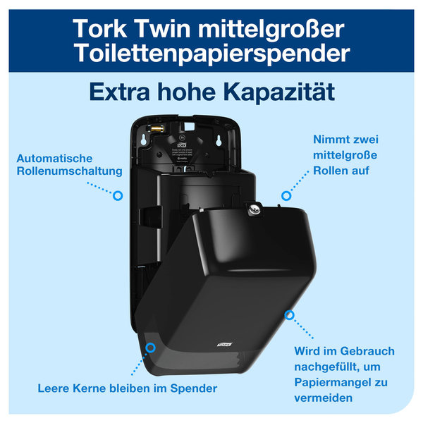 Tork Doppelrollenspender für Midi Toilettenpapier Weiß T6